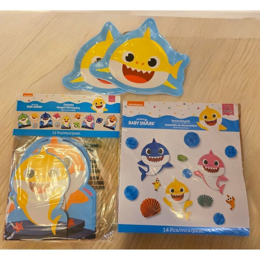 Baby Shark-Themed Party Decorations 12‎ Cutouts 16 Plates Birthday Pinkfong NEW